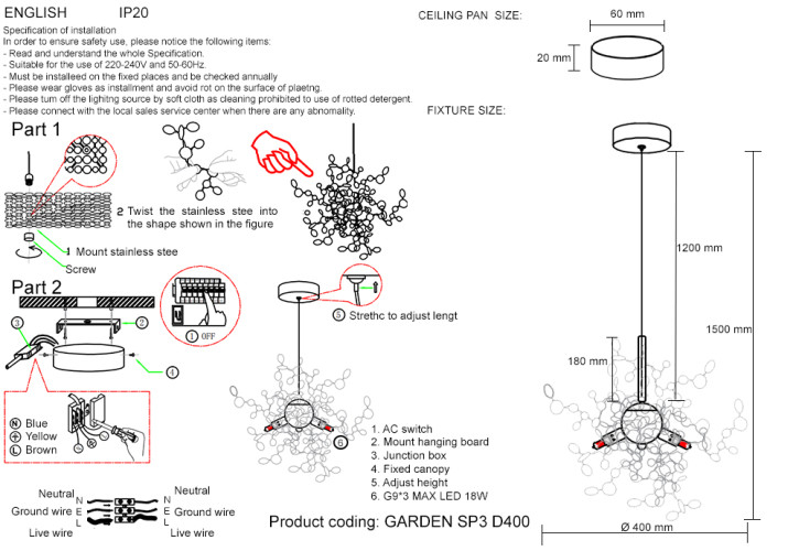 Подвесной светильник Crystal Lux GARDEN SP3 D400 CHROME
