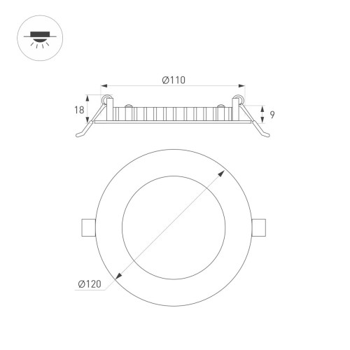 Встраиваемый светильник Arlight MS-EDGE-R120-6W Day4000 (WH, 115 deg, 230V) (IP44 Металл) 041903