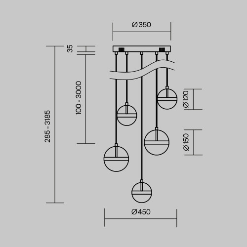 Каскадная люстра Maytoni Area MOD295PL-L60BBS3K