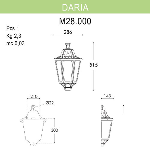 Уличный настенный светильник Fumagalli Daria M28.000.000.BXE27