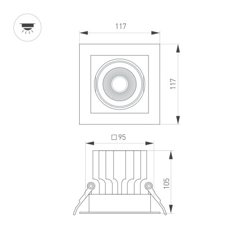 Встраиваемый карданный светильник Arlight MS-VORTEX-BUILT-S117x117-20W Warm3000 (WH-WH, 20 deg, 230V) (IP20 Металл) 057916