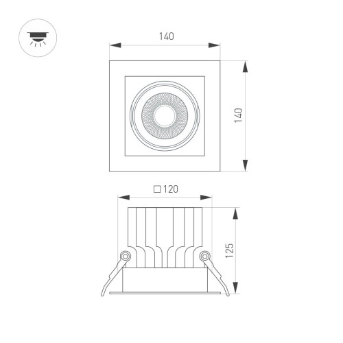 Встраиваемый карданный светильник Arlight MS-VORTEX-BUILT-S140x140-30W Warm3000 (WH-WH, 17 deg, 230V) (IP20 Металл) 057920