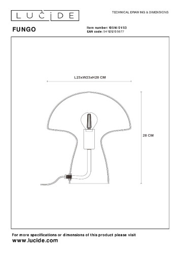 Настольная лампа Lucide Fungo 10514/01/53