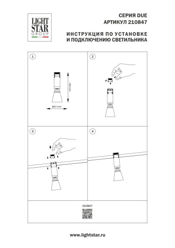 Трековый однофазный светильник Lightstar Due Hermes 210847