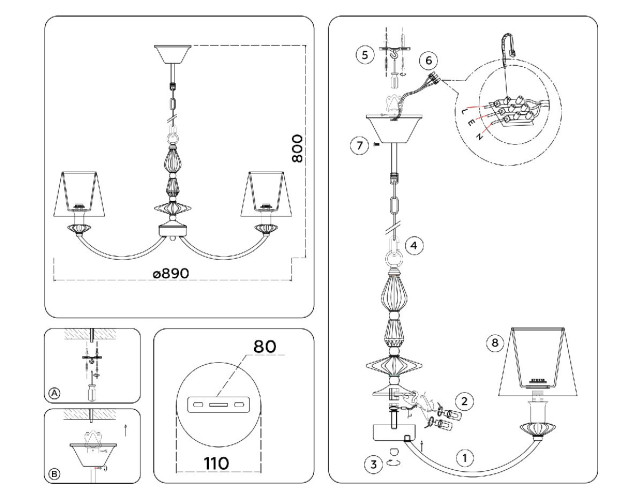 Подвесная люстра Ambrella Light High Light Ceramo Classic LH75025