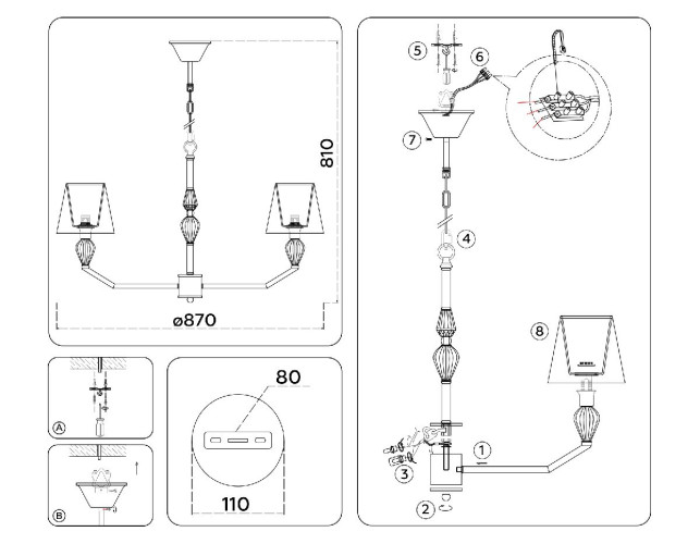 Подвесная люстра Ambrella Light High Light Ceramo Classic LH75063