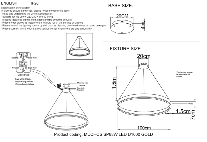 Подвесной светодиодный светильник Crystal Lux MUCHOS SP88W LED D1000 GOLD