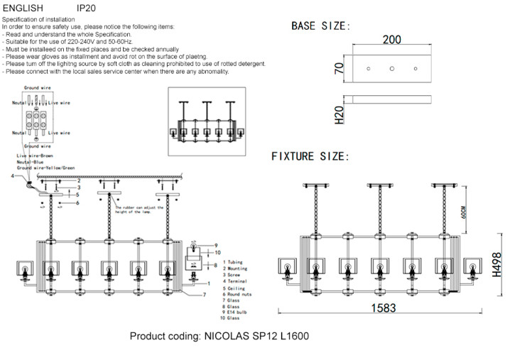 Подвесная люстра Crystal Lux NICOLAS SP12 L1600 GOLD/WHITE