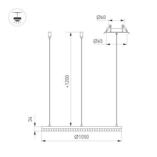 Подвесная люстра Arlight SP-DIAMOND-R1050-60W Day4000 (BK, 45 deg, 230V, TRIAC) 054489