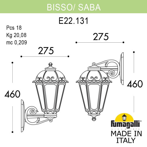 Уличный настенный светильник Fumagalli BISSO/SABA K22.131.000.WXE27