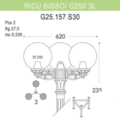 Уличный фонарь Fumagalli Ricu Bisso/G250 3L G25.157.S30.BYE27