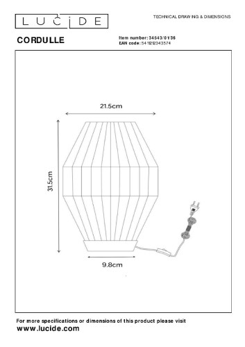 Настольная лампа Lucide Cordulle 34543/01/36