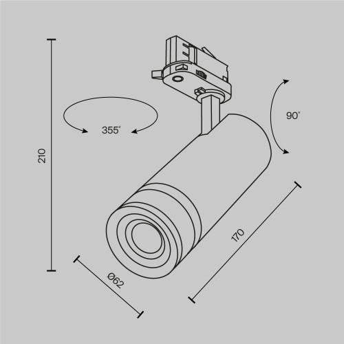 Трековый трехфазный светильник Maytoni Focus Zoom TR198-3-20W2.7K-Z-B