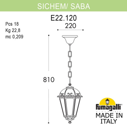 Уличный подвесной светильник Fumagalli SICHEM/SABA K22.120.000.AXE27