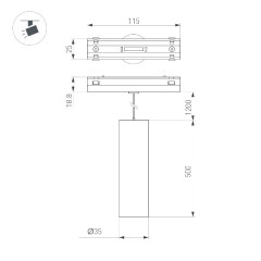 Трековый магнитный светильник Arlight MAG-VIBE-SPOT-HANG-R35-10W Warm3000 (BK, 24 deg, 48V) 044468