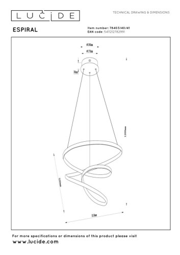 Подвесной светильник Lucide Espiral 78403/40/41