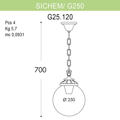 Уличный подвесной светильник Fumagalli Sichem/G250 G25.120.000.BYE27