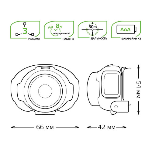 Налобный светодиодный фонарь Gauss от батареек 66х54 120 лм GF302