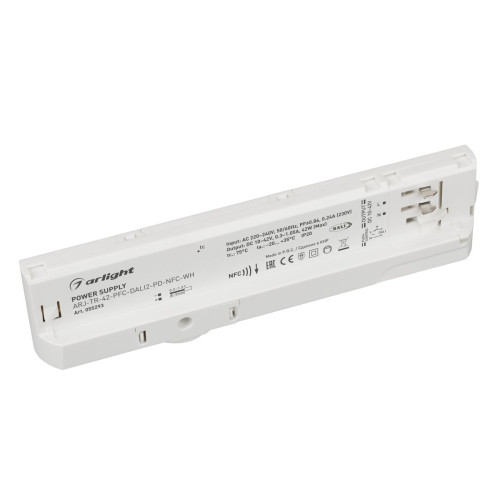 Блок питания для трековых систем Arlight ARJ-TR-42-PFC-DALI2-PD-NFC-WH (42W, 10-42V, 0.3-1.05 A, 4TR) (IP20 Пластик) 055293