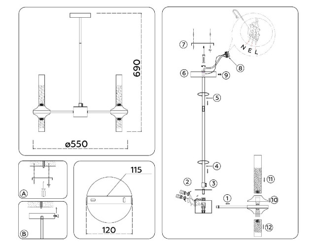 Люстра на штанге Ambrella Light High Light Modern LH55351