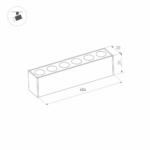Трековый магнитный светильник Arlight MAG-DOTS-25-L600-18W Day4000 (BK, 30 deg, 24V, DALI) 046326