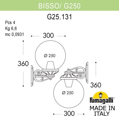 Уличный настенный светильник Fumagalli G25.131.000.AYE27DN