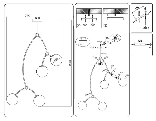 Люстра на штанге Ambrella Light Modern TR2572