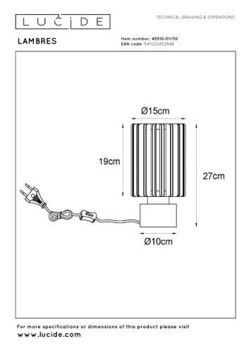 Настольная лампа Lucide Lambres 45510/01/30
