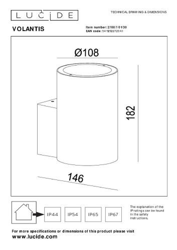 Уличный настенный светильник Lucide Volantis 27807/01/30