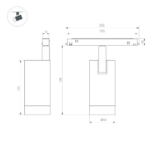 Трековый магнитный светильник Arlight MAG-FLEX-SPOT-R45-12W Day4000 (BK, 24 deg, 48V) 047201