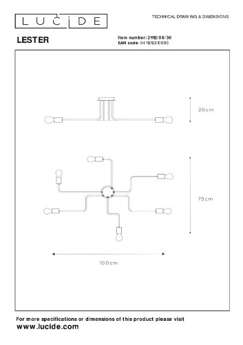 Потолочная люстра Lucide Lester 21112/06/30