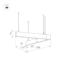 Подвесной светильник Arlight ALT-LINEAIR-ANGLE-60-FLAT-UPDOWN-DIM-1290x1115-85W Warm3000 040637