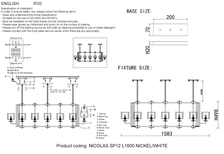 Подвесная люстра Crystal Lux NICOLAS SP12 L1600 NICKEL/WHITE