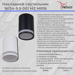 Накладной светильник Reluce 16134-9.5-001MZ MR16 BK