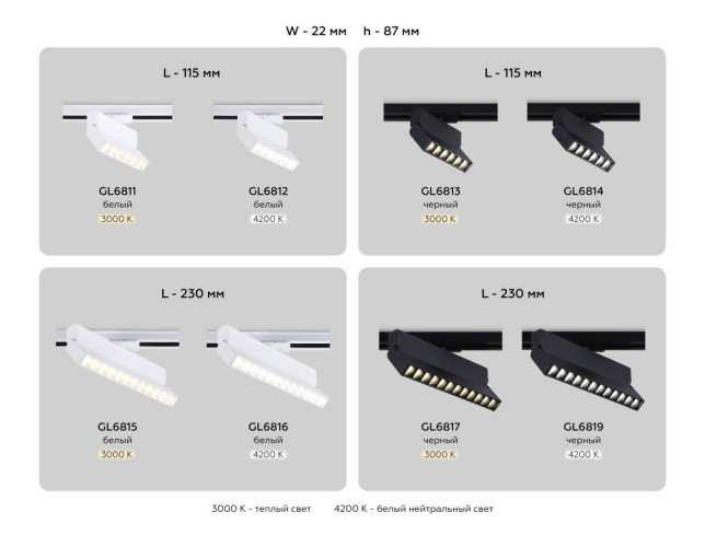 Трековый однофазный светильник Ambrella Light Track System GL6817