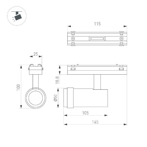 Трековый магнитный светильник Arlight MAG-VIBE-SPOT-ZOOM-R47-10W Warm3000 (WH, 20-55 deg, 48V) 044484