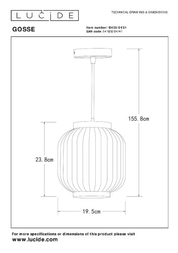 Подвесной светильник Lucide Gosse 13435/01/31