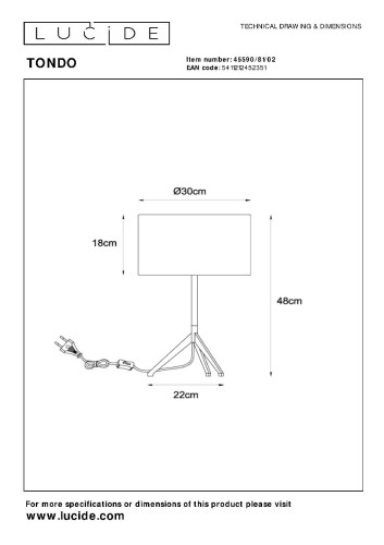 Настольная лампа Lucide Tondo 45590/81/02