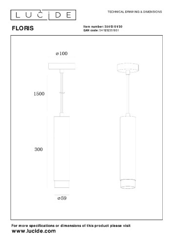 Подвесной светильник Lucide Floris 35413/01/30