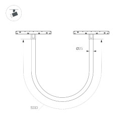 Трековый магнитный светильник Arlight MAG-ORIENT-TUBE-ELASTIC-R25-L5000-70W Day4000 (BK, 360 deg, 48V) 044338