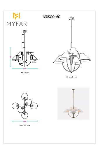 Люстра на штанге Myfar Lukas MR2390-6C