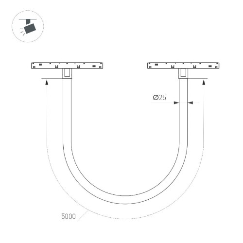 Трековый магнитный светильник Arlight MAG-ORIENT-TUBE-ELASTIC-R25-L5000-70W Warm3000 (BK, 360 deg, 48V) 044337