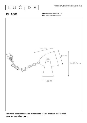 Настольная лампа Lucide Chago 45564/01/36